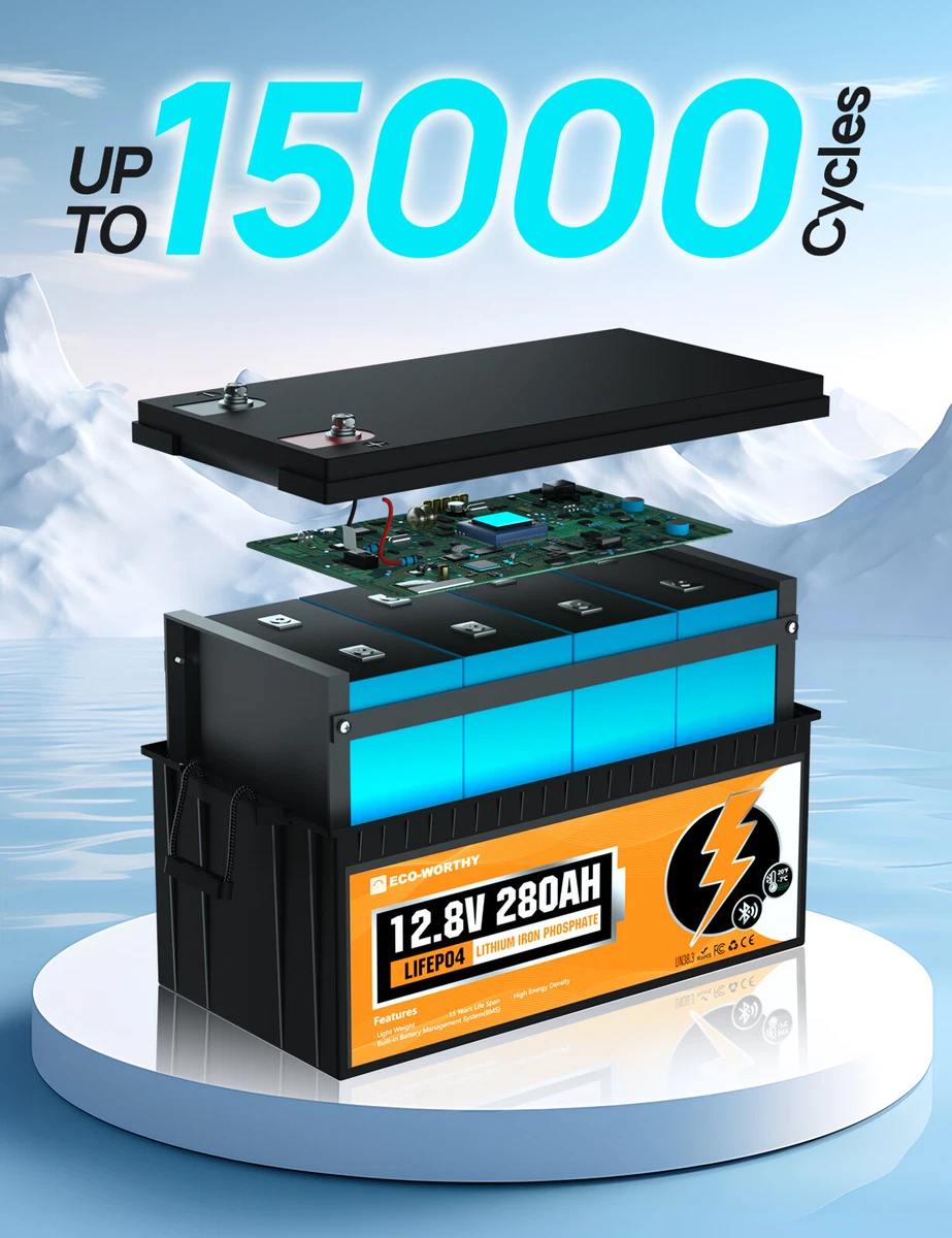 ECO-WORTHY 12V 280Ah Bluetooth LiFePO4 Lithium Battery Certified