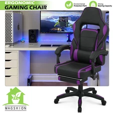 Purple[LUMBAR SUPPORT+FOOTREST]Reclinable Gaming Racing Chair Office Swivel Seat