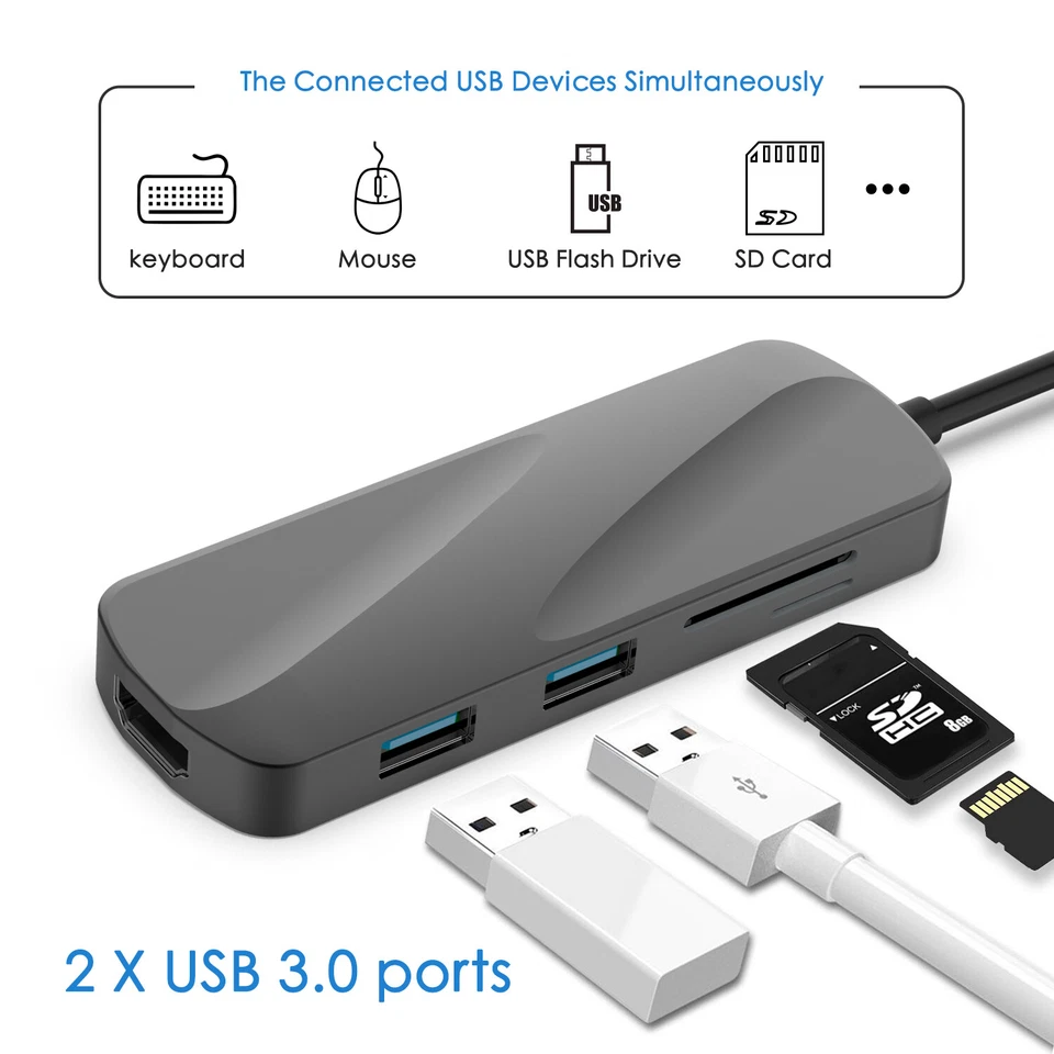 65W PD Charge 4K HDMI USB Type C Hub Adapter SD TF Card Reader For MacBook Pro - Image 2 of 4