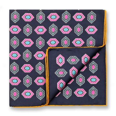 100% silk gemstone pattern men's suit pocket square 17x17''/43x43cm Hand rolled
