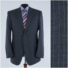 Mens Striped Grey Blazer 44L UK Size UMBERTO ROSETTI Wool Sport Coat Jacket