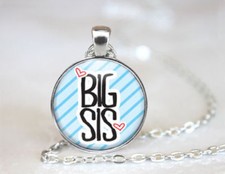 Silver 20" necklace BIG SISTER SIS glass gem Pendant charm female women family