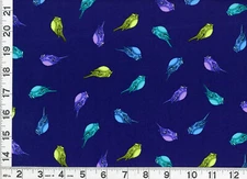Purple Aqua Blue Green Birds on Dk Blue Quilting & Sewing Fabric by Yard  #508y