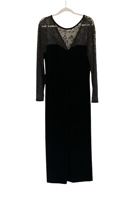 Vintage Dress Womens Black Witchy Goth Whimsigoth Maxi Velour Sheer Sleeve Sz 10