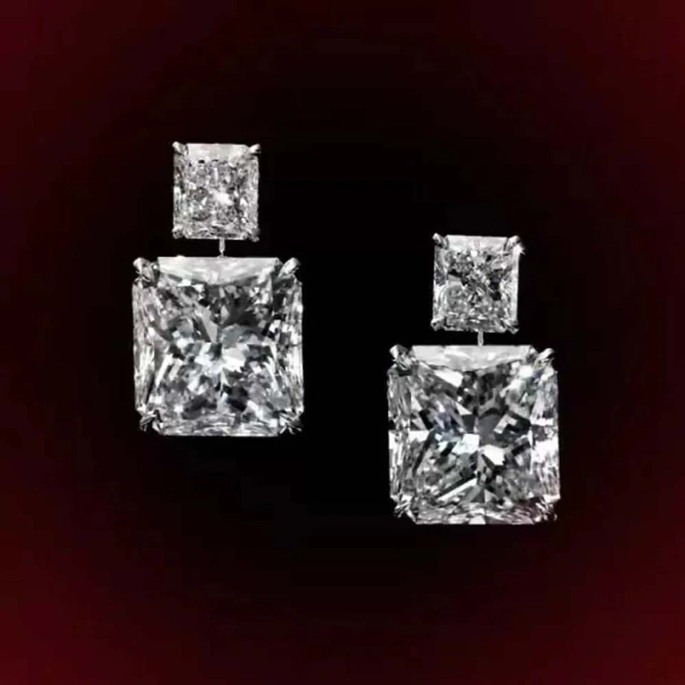 Princess Lab Created Diamond 14K White Gold Plated Wedding Gifts Stud Earring - Image 3 of 4