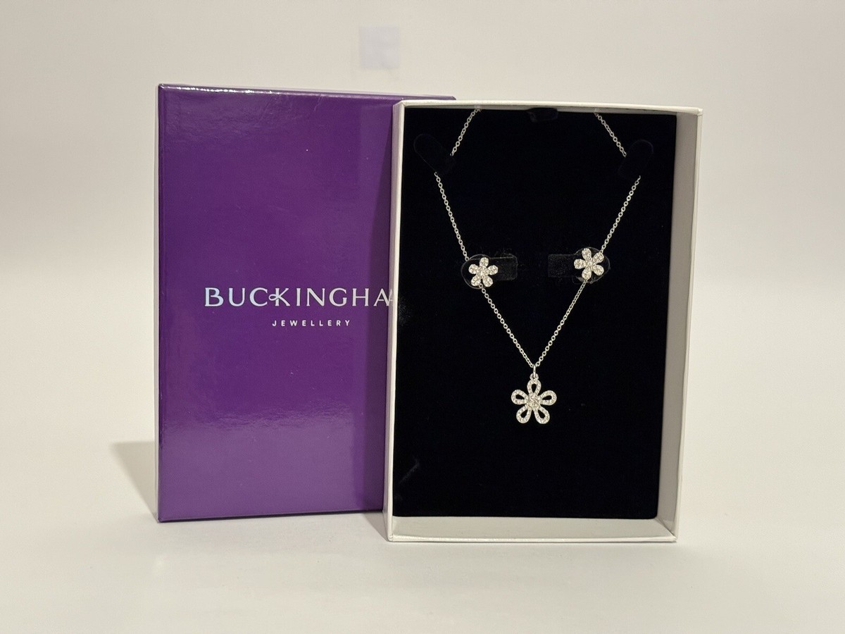Buckingham Jewellery Flower Silver Necklace Earring Set | eBay UK