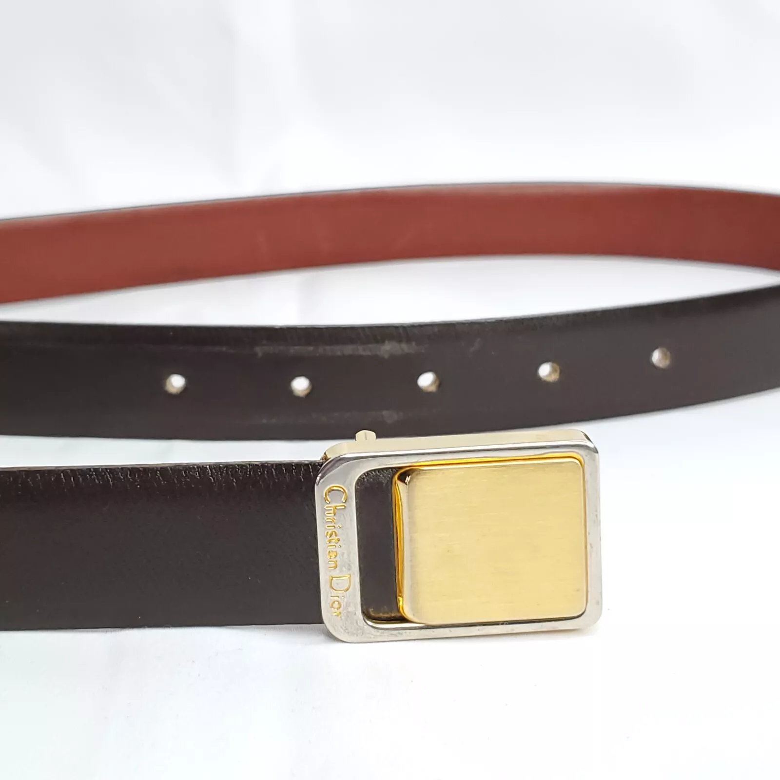 Ceinture homme Christian Dior 38 marron brossé or boucle ton argent