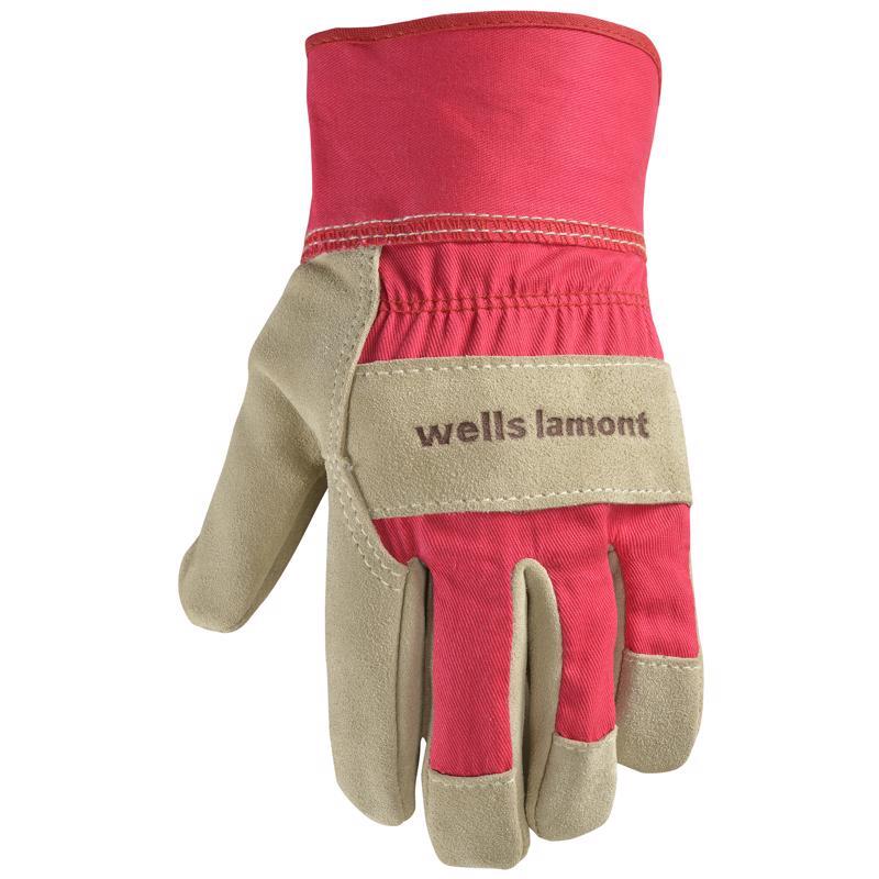 Wells Lamont Women's Outdoor Work Gloves Pink & Suede Cowhide Leather 1