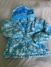 LL Bean Jacket Girls Large Insulated Zip Hood Snowflake Puffer Coat Blue