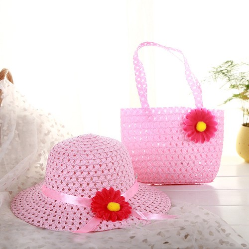 Summer Beach Flower Tote Straw Hat Cap 