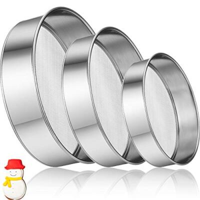Flour Sifter Stainless Steel Round Sifter for Baking Cake Bread, 6, 7 & 8 Inch