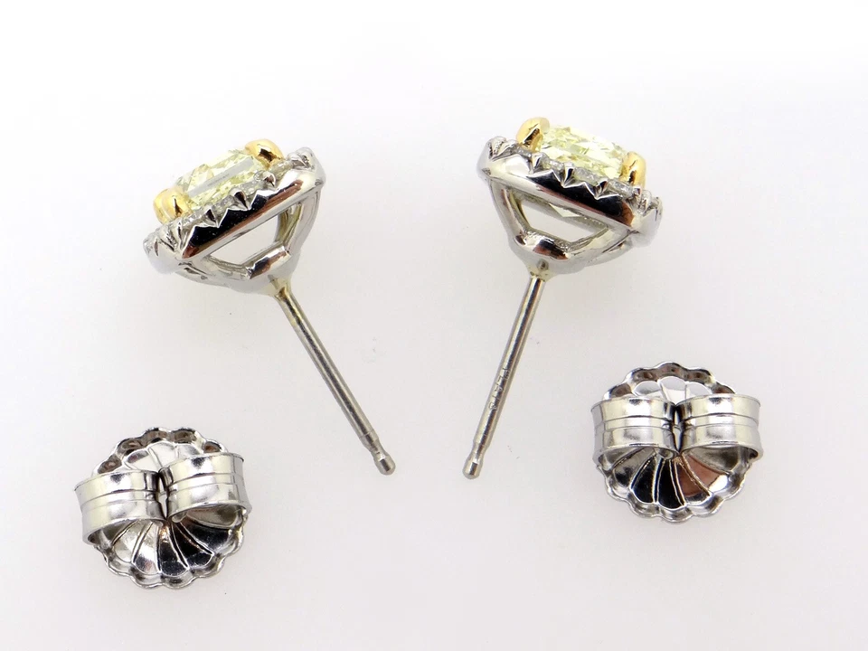GIA Platinum 18k Gold 2.37ct Fancy Yellow Cushion Cut Diamond Halo Stud Earrings - Image 4 of 4