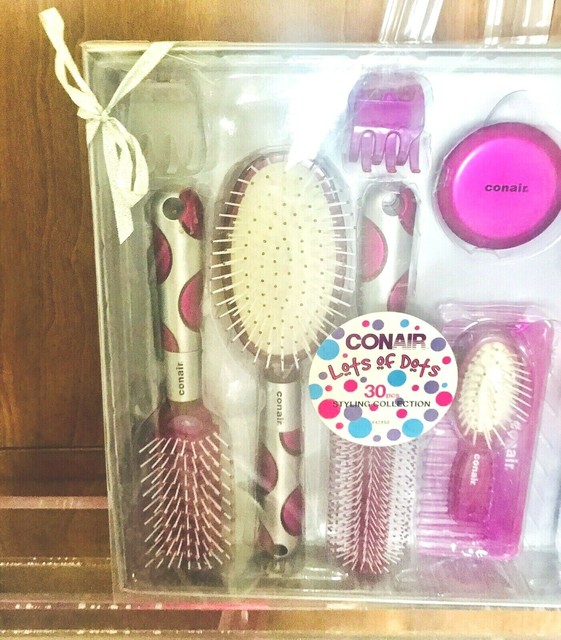 New Pink Conair 30 Piece Styling Collection Brushes Clips Elastics Hair