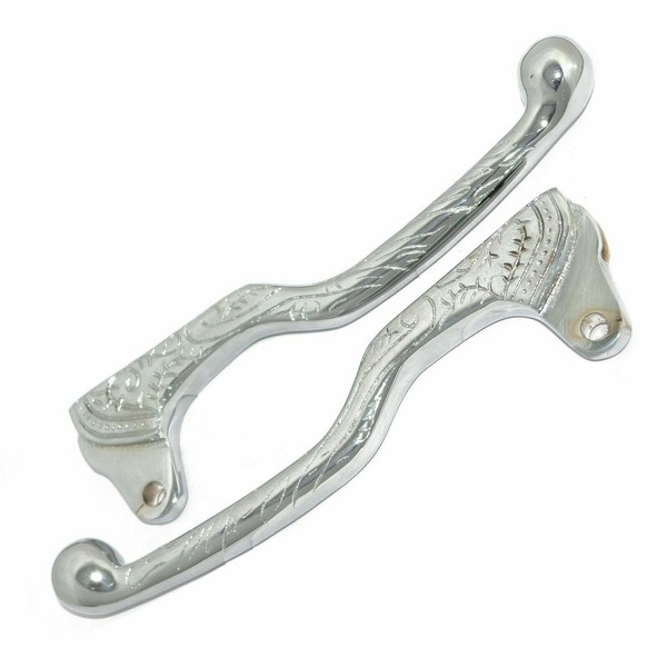 FüR Royal Enfield Kupplung & Bremshebel Set Graviert Messing Chrom ECS-image