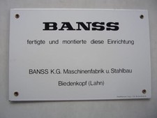altes schweres Emailleschild Banss, Maschinenfabrik Biedenkopf Lahn, Segor KG