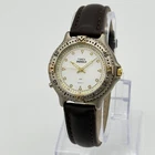 Vintage 1993 Men's TIMEX Two-Tone Classic White Dial 34mm Watch, Brown Band Runs