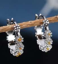 Daisy Flower Dainty Exquisite Huggie Hoop Earring's Gift for Her Silver Plated