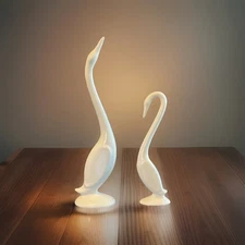 MCM Pair White Long Neck Swans Cranes Heron Figurines Art Deco Hollywood Regency