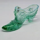 Vintage Fenton Sea Mist Green Cabbage Head Rose Glass Slipper Shoe Heel