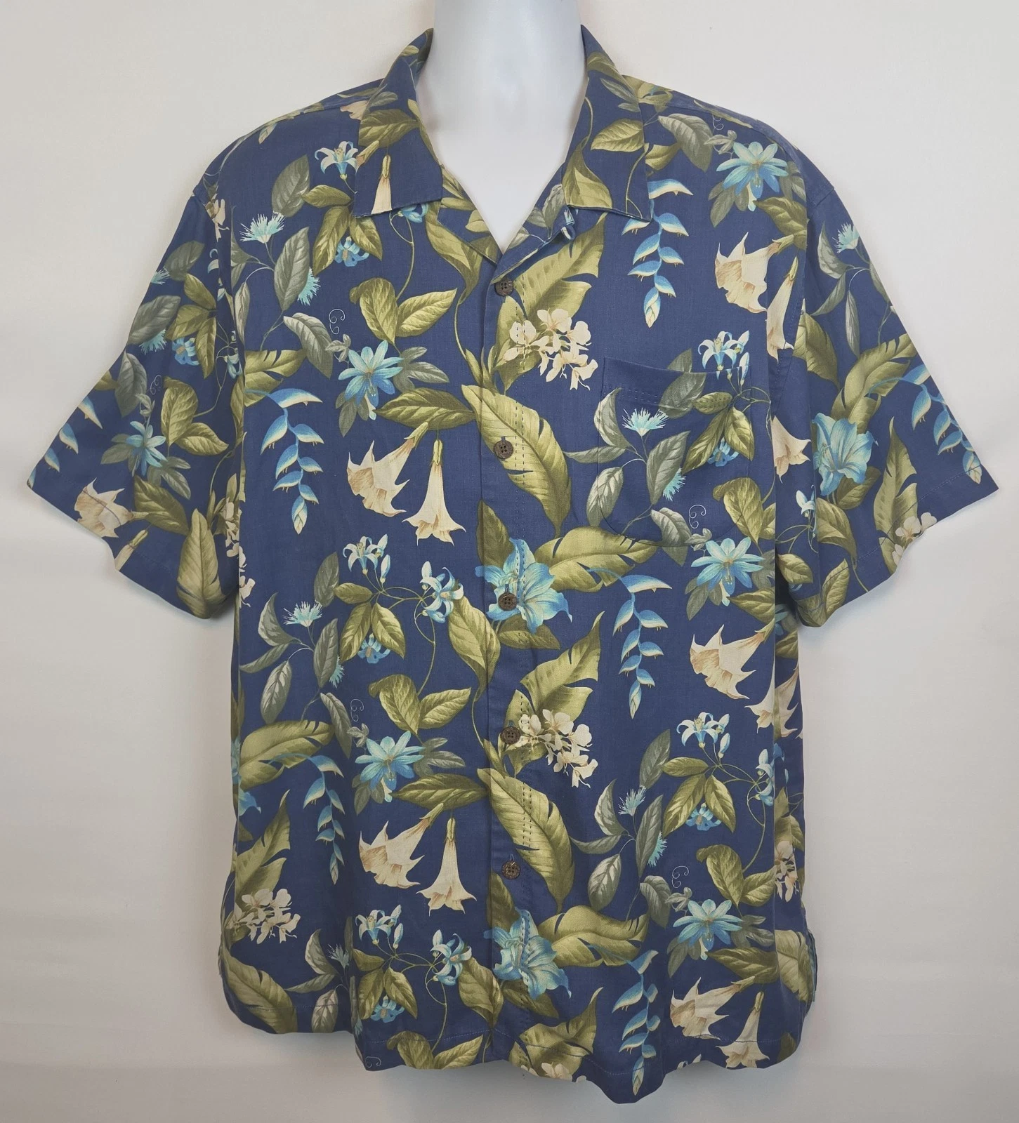 Tommy Bahama Mens XL Briga Blooms IslandZone Silk Blend Camp Shirt Blue Floral