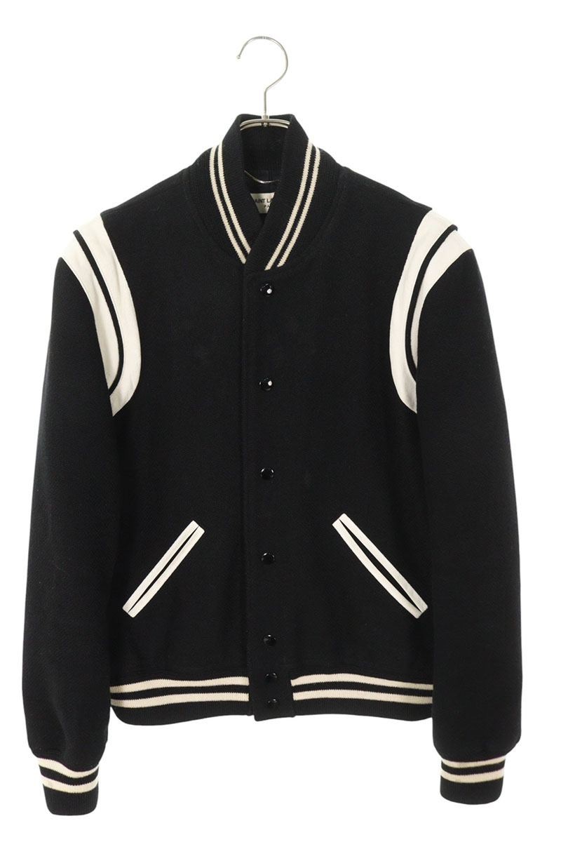 Giacca Saint Laurent Teddy Stadium taglia 48 bordo pelle lana nylon seta usata