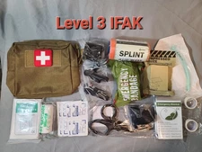 COMPLETE LEVEL THREE IFAK KIT IN TAN POUCH. TRAUMA SUPPLIES, FIRST AID. NEW