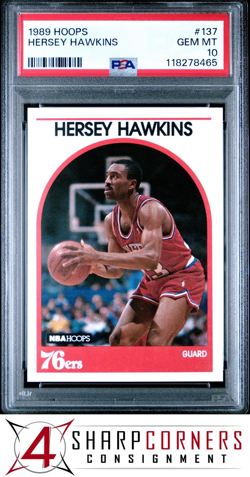 1989 HOOPS #137 HERSEY HAWKINS RC 76ERS PSA 10