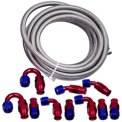 20ft 8AN PTFE Stainless Steel Braided Fuel Line Oil/Gas Hose New End Fitting Kit
