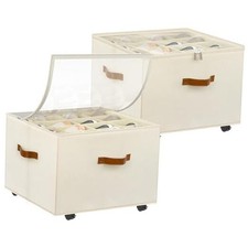 Shoe Organizer for Closet, 2 Pack Shoe Storage 17"L x 17"W x 12  "H Beige