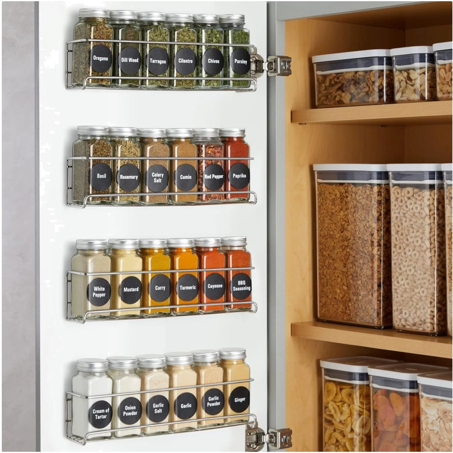 Stainless Steel Spice Rack Organizer with 24 Glass Jars