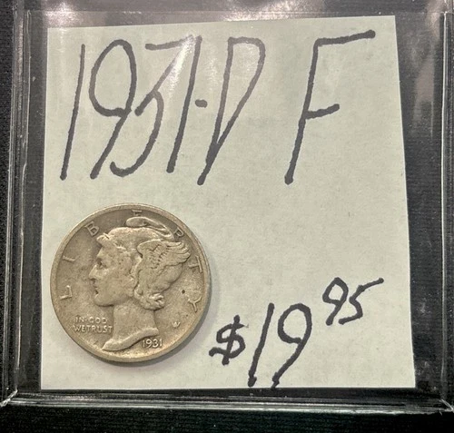 1931-D Mercury Silver Dime (F) Fine Condition! ENN Coins