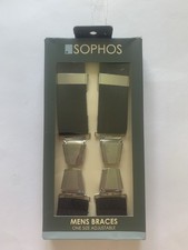 Sophos Mens Braces One Size Adjustable Black Silver Hardware BNWT