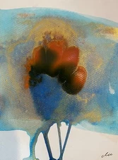 Abstract Mixed Media Ink Watercolor Painting on 7 X 9.5” Paper Contemporary