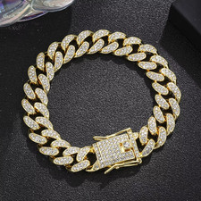Bracciale a Catena Cubana Ghiacciato Di Lusso per Uomo Gioielli Hip-Hop in Crist