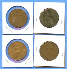 Lot of 4 English One Penny 1887, 1920, 1936, 1966 Great Britain #17 England UK