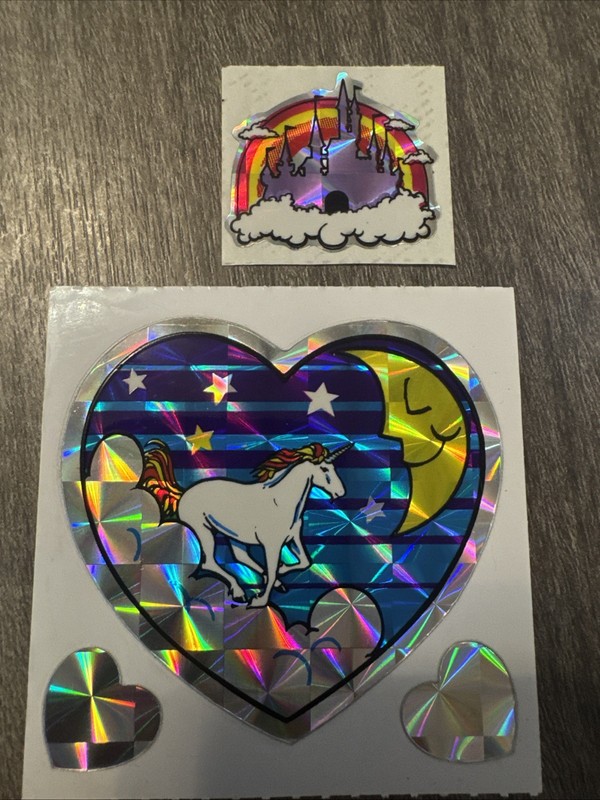 UNICORN PEGASUS heart VINTAGE vending sticker prism prismatic foil holographic 