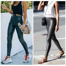 Spanx Faux Leather Leggings Compression Coated Slimming Size Size Medium Black