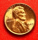 1947-P Lincoln Wheat Cent Penny GEM RED BU From an Original Bank Roll