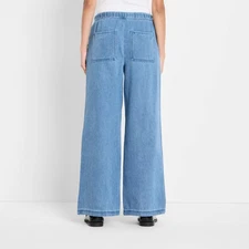 Women's Mid-Rise Wide Leg Denim Drawstring Pull-On Pants - Future