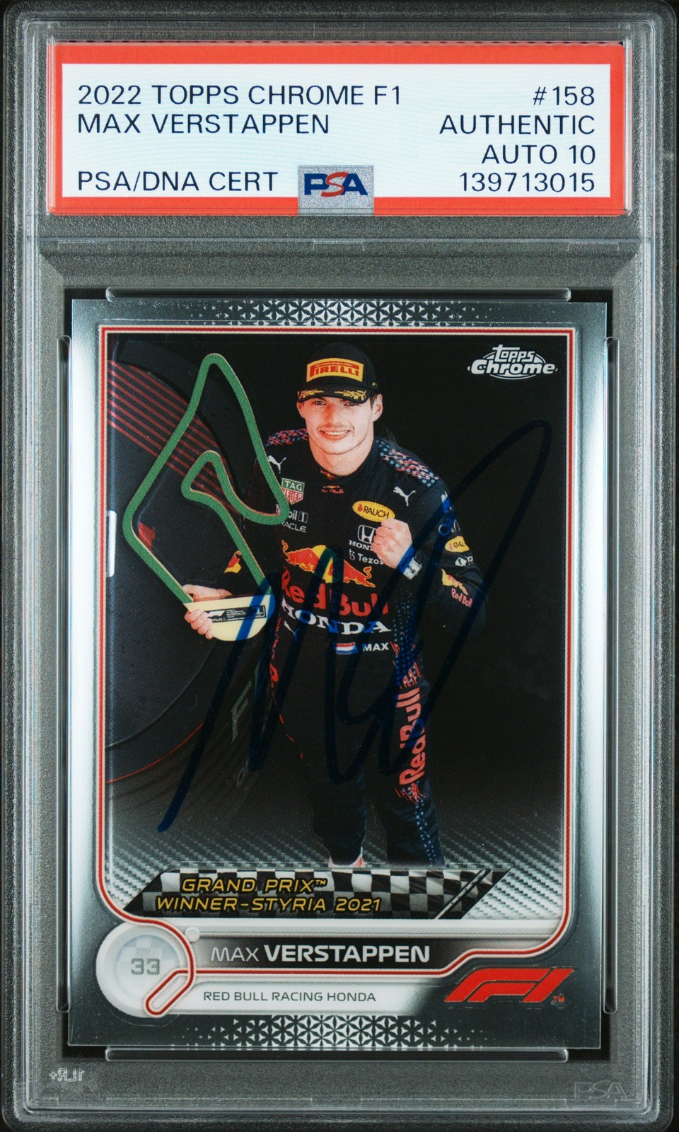 2022 TOPPS CHROME FORMULA 1 #158 MAX VERSTAPPEN PSA AUTHENTIC AUTO 10