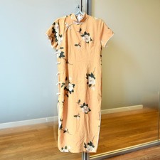 Yellow White Flower Qipao Midi Dress - Chinese Traditional Cheongsam