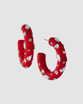 Stella & Ruby Jewelry Women's Red Crystal Post Back Fashion Hoop Earrings
