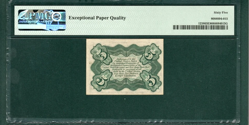 FR 1238 5c 3rd Issue US FRACTIONAL CURRENCY  Graded PMG 65 EPQ Gem Unc - AD3 - Image 2 of 2