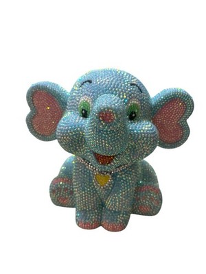Bedazzled Blue Elephant With Rhinestones Handmade Money Bank