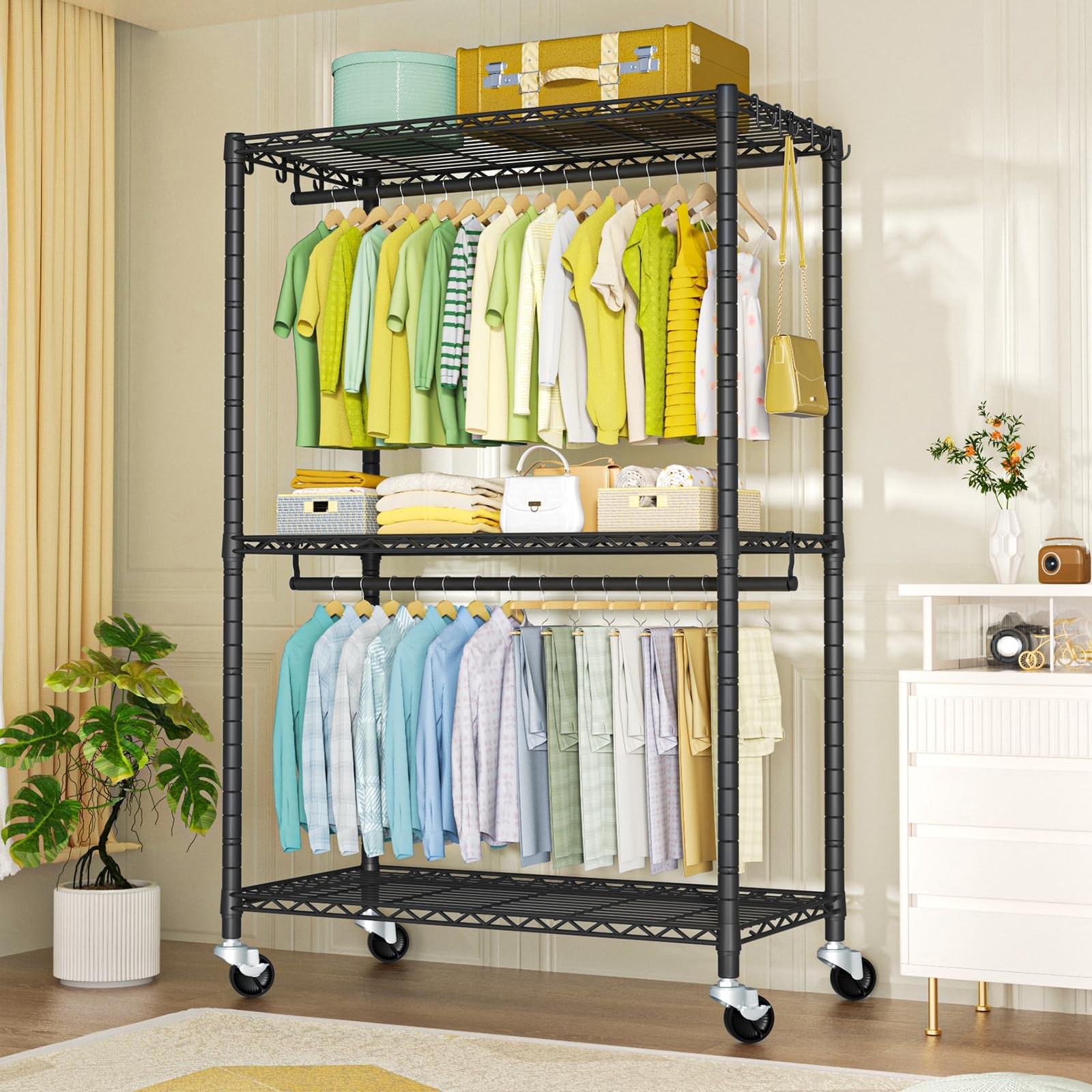 P3 Plus Rolling Clothes Rack, Clothing Racks for Hanging Clothes, Heavy Duty ...