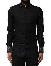 Dolce & Gabbana Black Cotton GOLD Long Sleeves Dress Men's Shirt Authentic