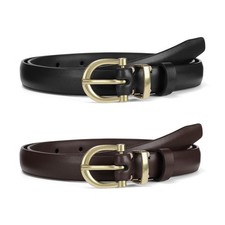 2 Pack Leather Belt for Jeans Pants Dresses Fashion Thin Ladies Waist Belts w...