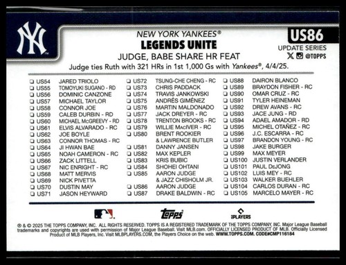 Actualización Topps 2025 #US86 Legends Unite - Imagen 2 de 2