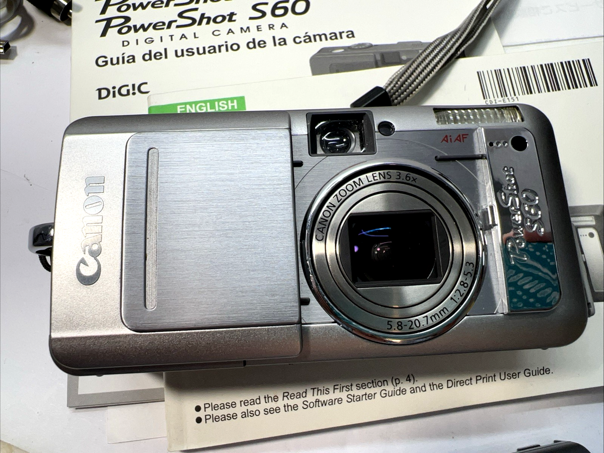 Parts Repair / Canon Powershot S60 Digital Camera With Charger