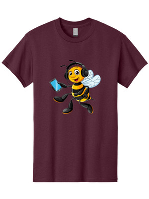 Bee-With-Headphones-6 Mens Graphic Tee, 100% Cotton, Casual Summer Wear